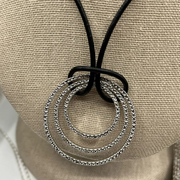 Technibond Classic Platinum-Bonded Sterling Silver Necklace with Black Cord - Picture 3 of 13